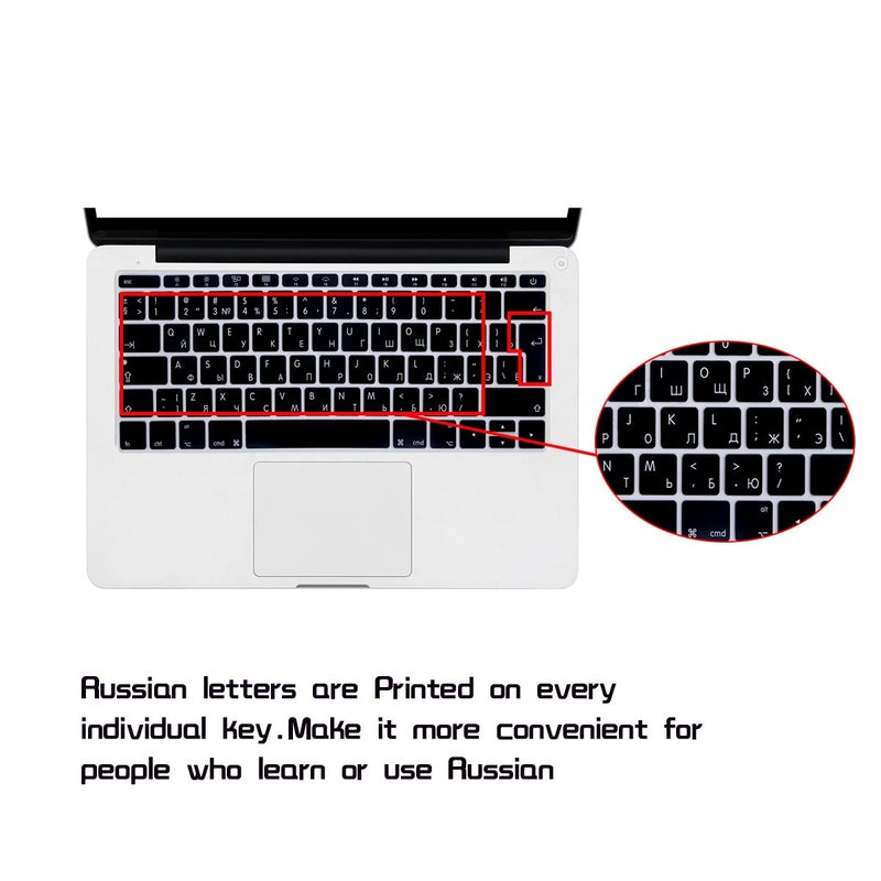 HRH Russian Language Silicone Keyboard Cover Skin for MacBook Pro 13" A1708 A1988 No Touch Bar (2018 2017 2016)&M12 A1534 with Retina Display(2015)&A1931(2018) European Keyboard Protector-Black - Image 2